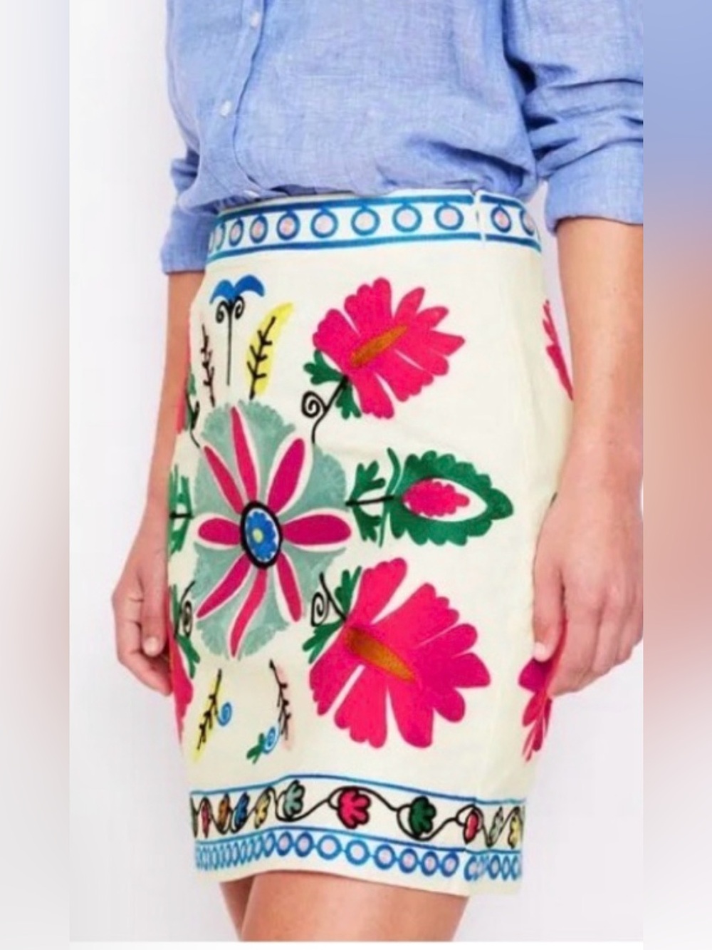 Boden A-Line Embroidered Linen Skirt